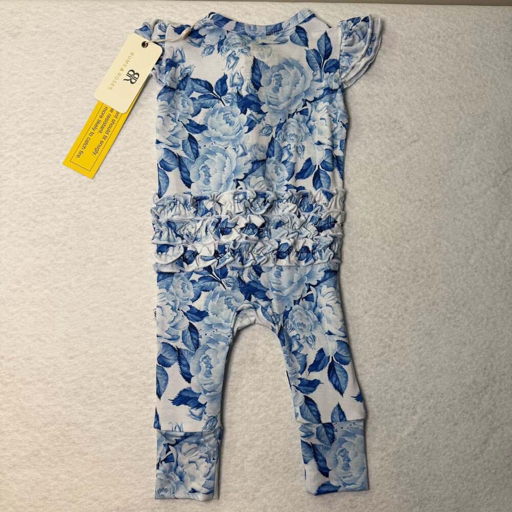 Bums & Roses My Something Blue Ruffle Zipper Romper - Cap Sleeves